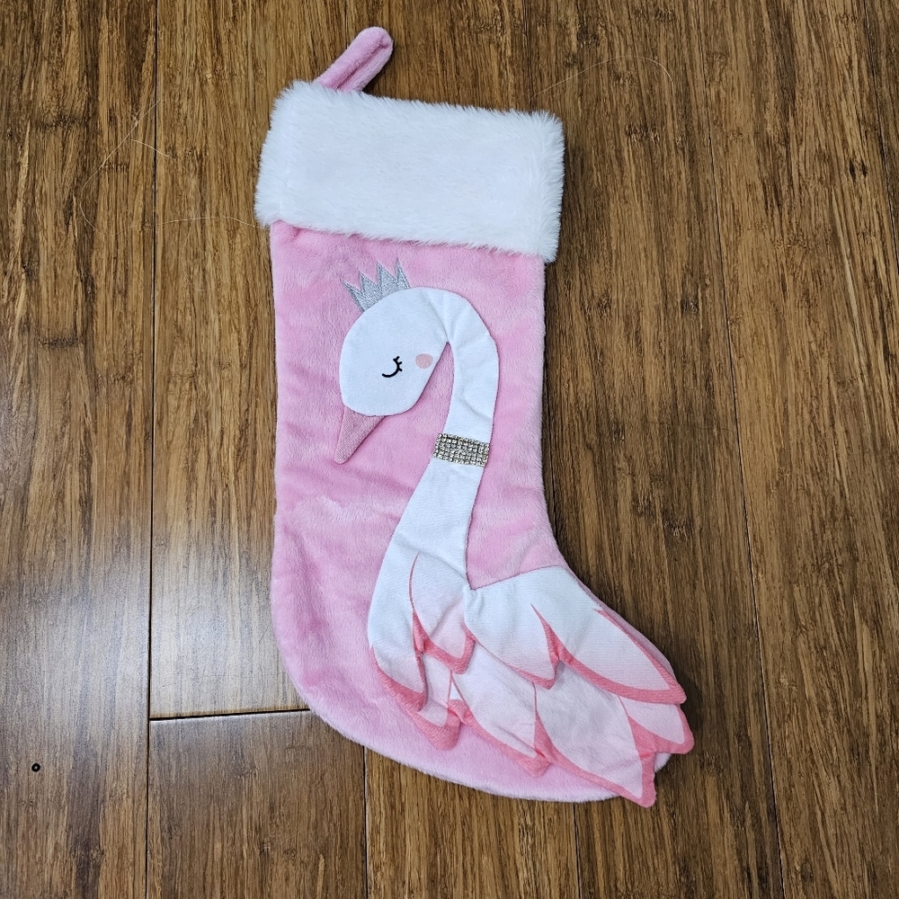 🦢 Beautiful Pink Swan Christmas Stocking Rhinestones